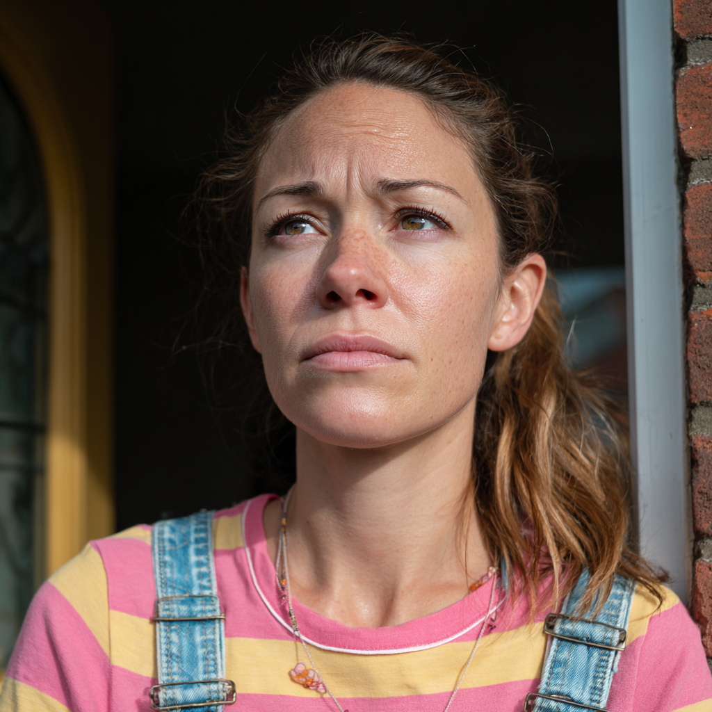 Una mujer emocionada ante la puerta de su casa | Fuente: Midjourney