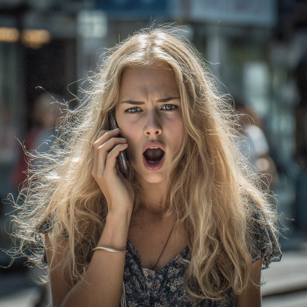 Una mujer gritando en una llamada telefónica | Fuente: Midjourney