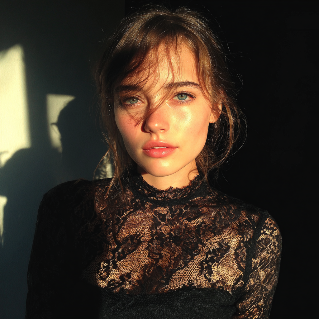 Una mujer con un vestido negro de encaje | Fuente: Midjourney