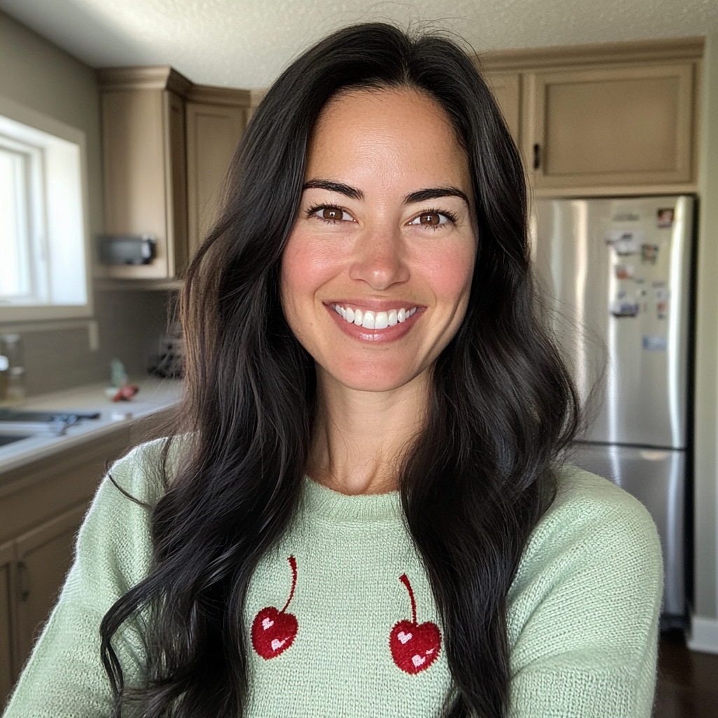 Una mujer sonriente de pie en una cocina | Fuente: Midjourney