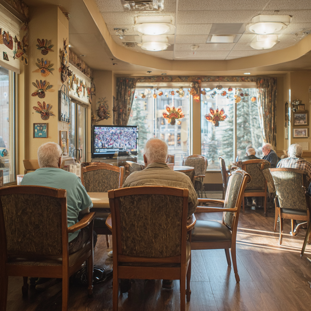 Un centro de asistencia decorado para Acción de Gracias | Fuente: Midjourney