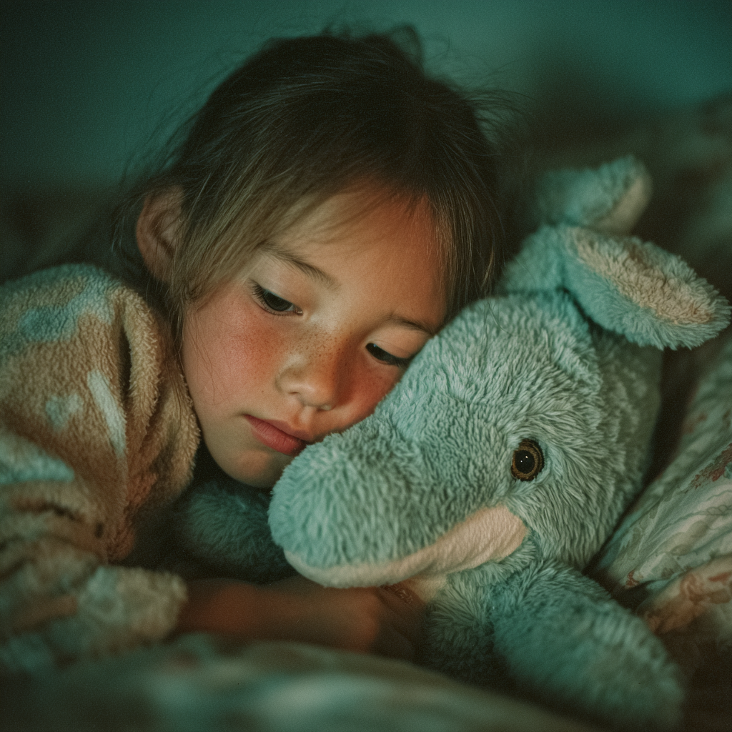 Una niña triste tumbada en la cama | Fuente: Midjourney