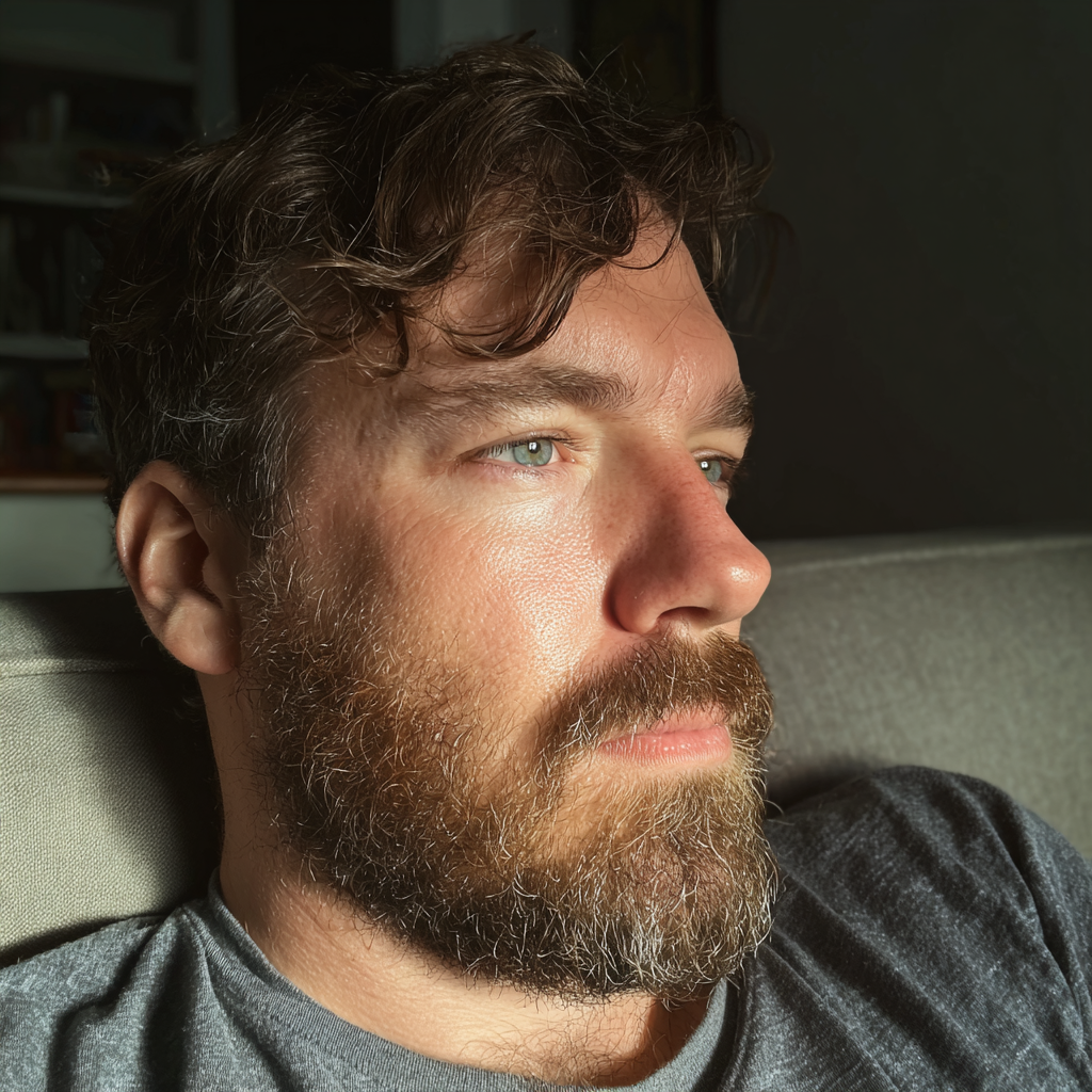 Un hombre sentado en un sofá | Fuente: Midjourney