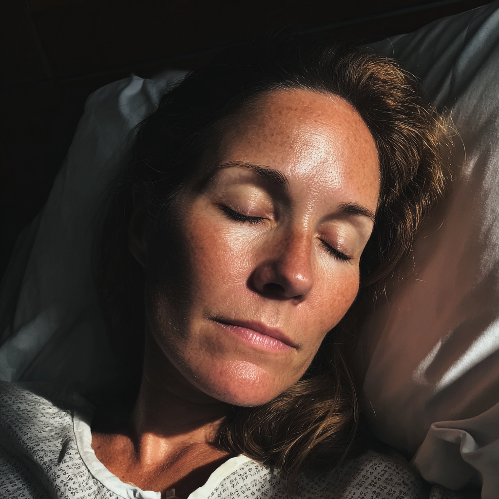 Una mujer durmiendo en una cama de hospital | Fuente: Midjourney