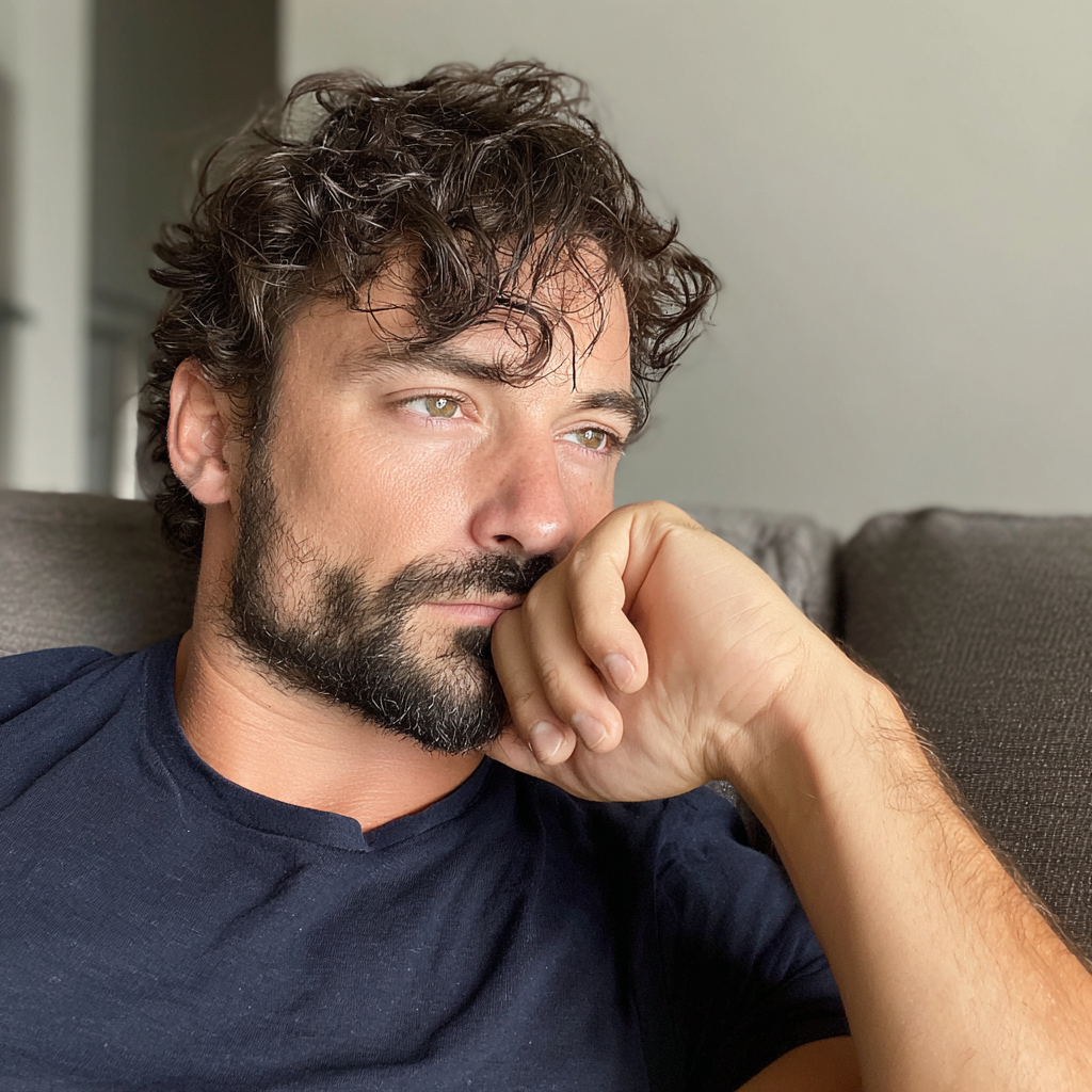 Un hombre con la cabeza apoyada en la mano | Fuente: Midjourney