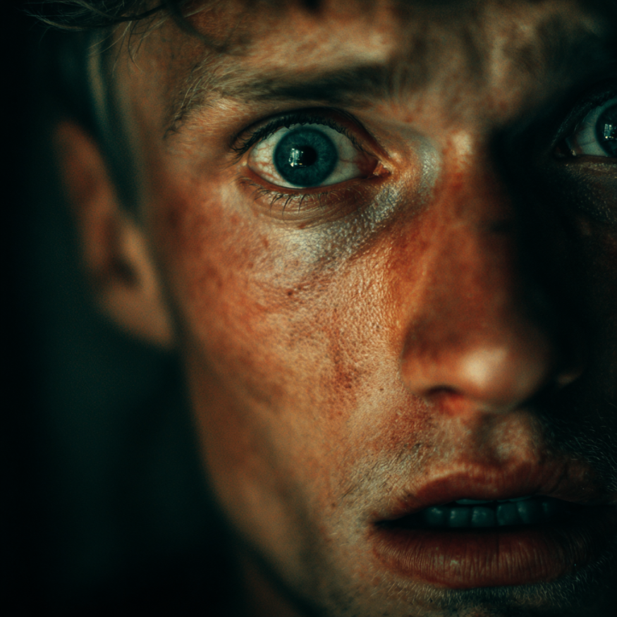 Un hombre con aspecto asustado | Fuente: Midjourney