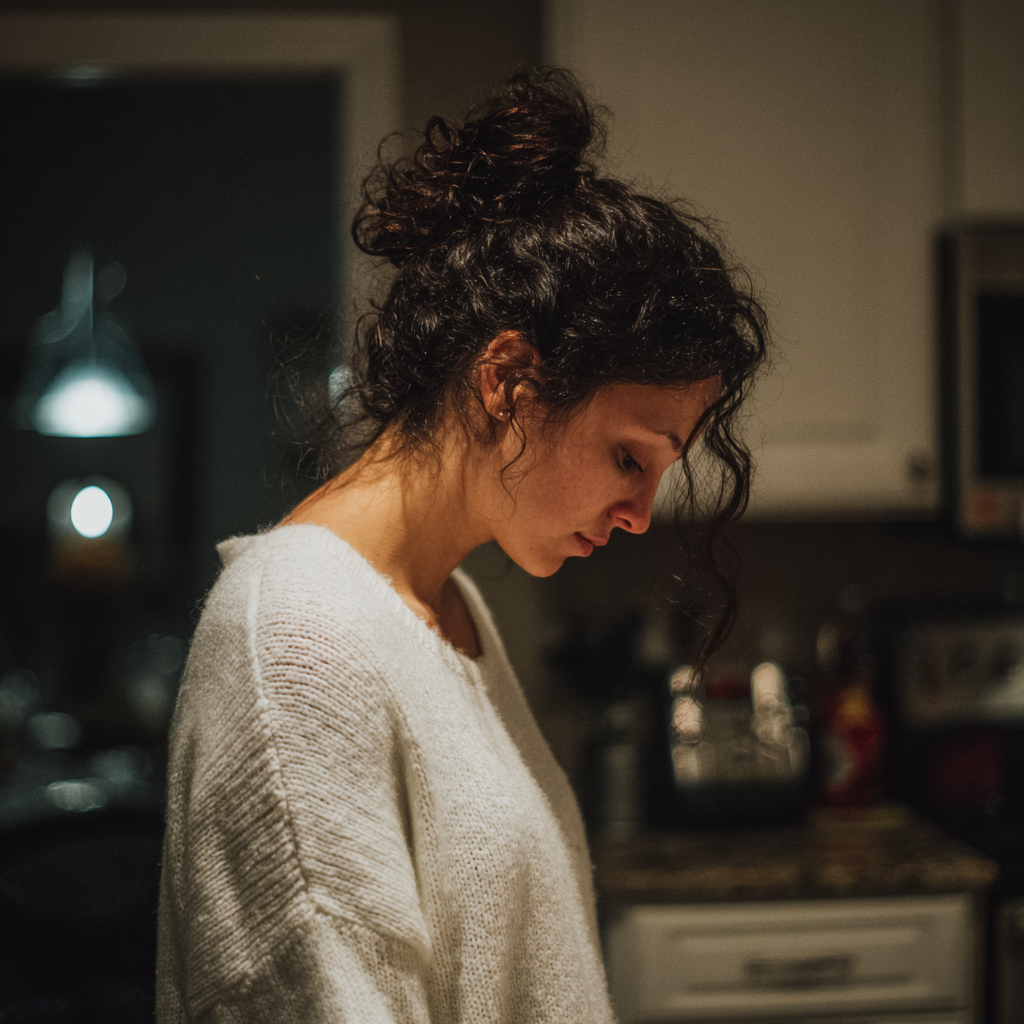Una mujer emocionada de pie en una cocina | Fuente: Midjourney