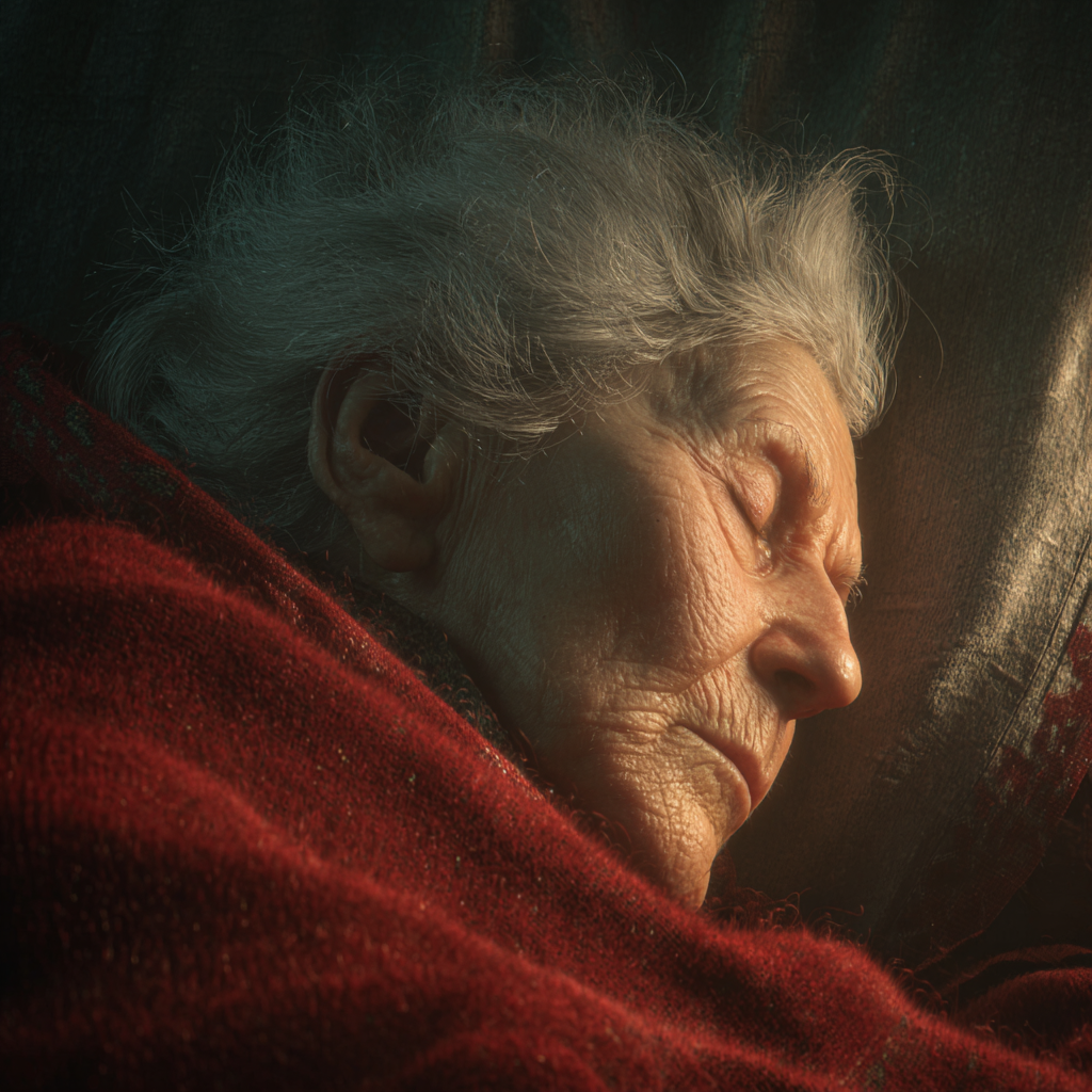 Una anciana profundamente dormida en su habitación | Fuente: Midjourney