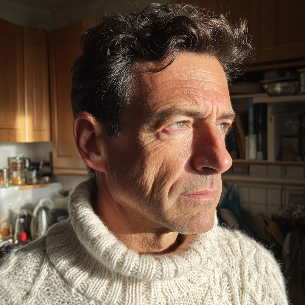 Un hombre molesto de pie en una cocina | Fuente: Midjourney