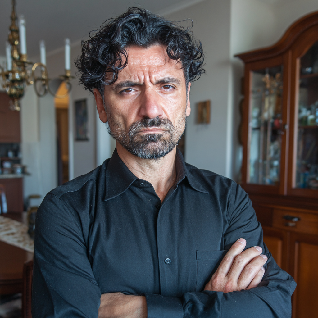 Un hombre enfadado de brazos cruzados | Fuente: Midjourney