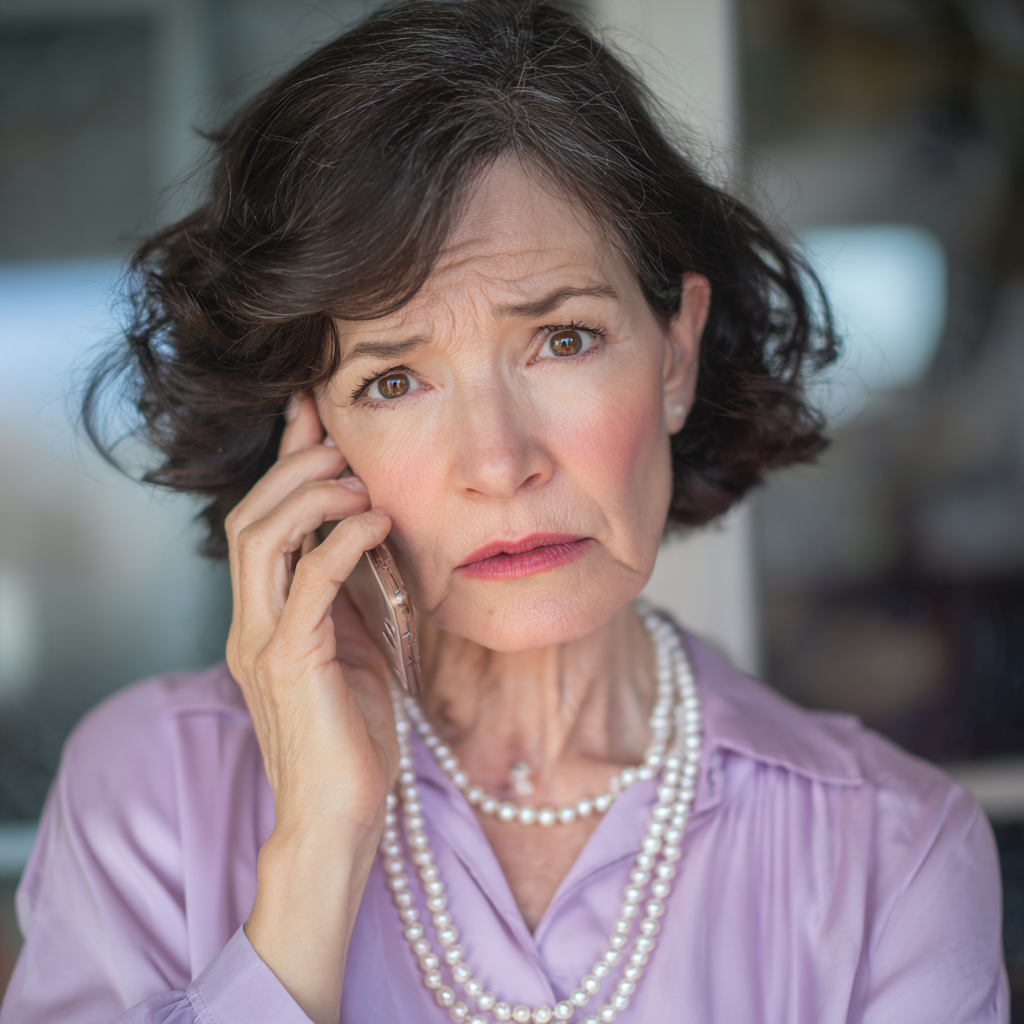 Una mujer mayor preocupada hablando por teléfono | Fuente: Midjourney