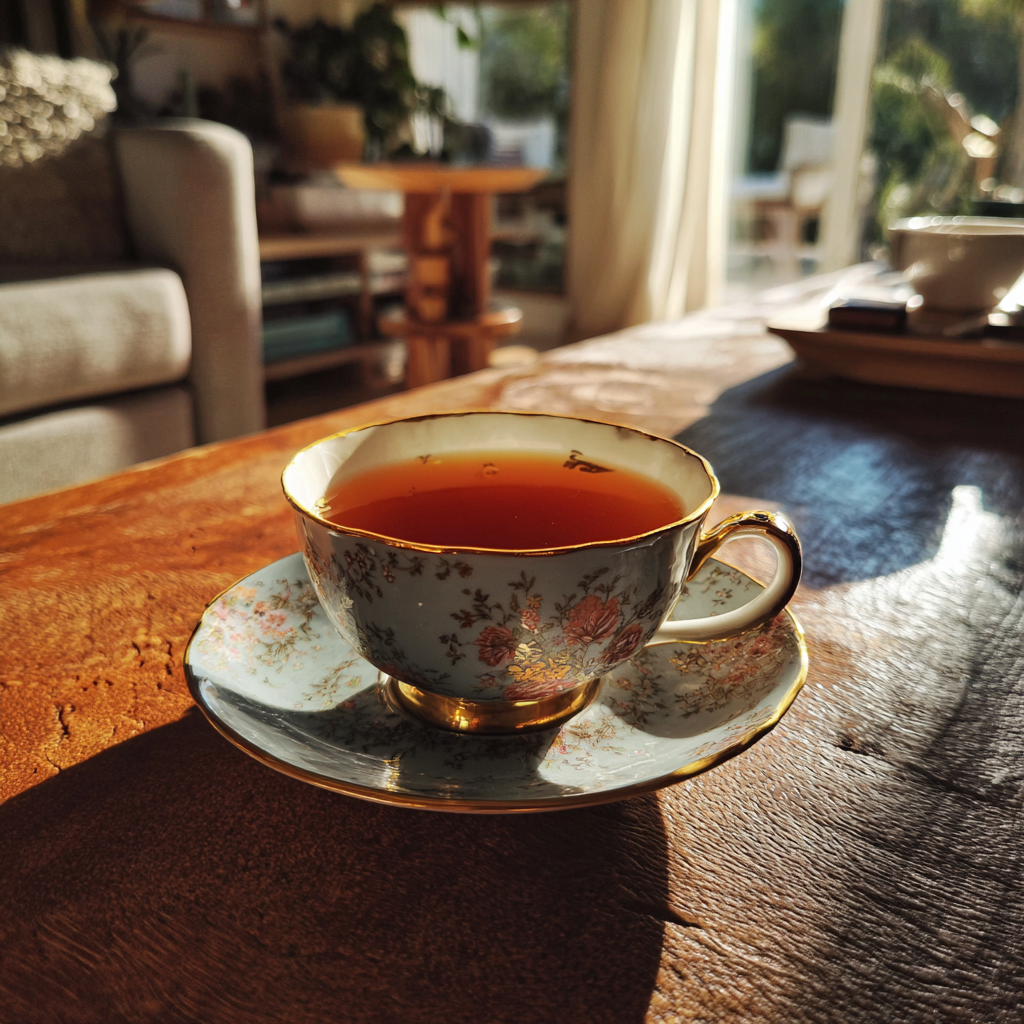 Una taza de té sobre una mesa | Fuente: Midjourney