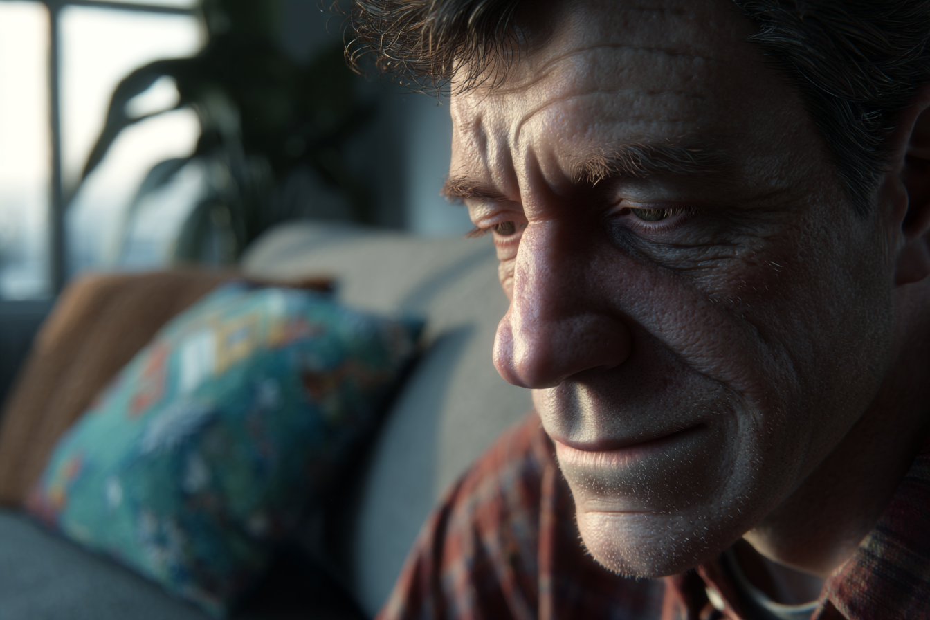 Un hombre sentado en un sofá | Fuente: Midjourney