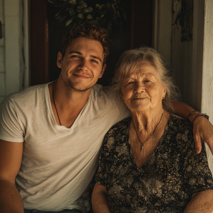 Un joven con su abuela | Fuente: Midjourney