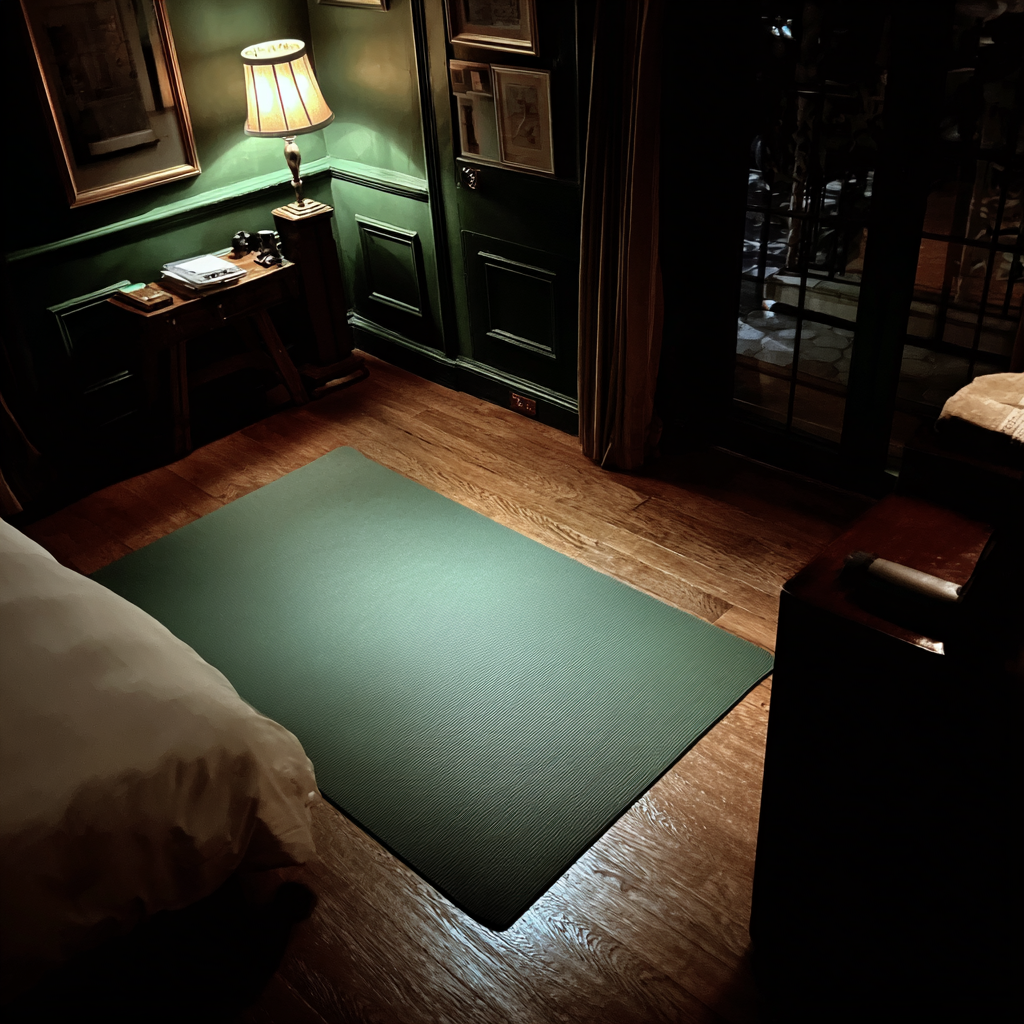 Una fina esterilla verde en el suelo de un dormitorio | Fuente: Midjourney