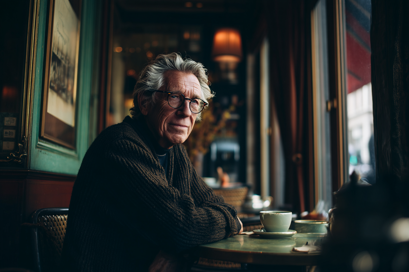 Un hombre mayor en un café | Fuente: Midjourney