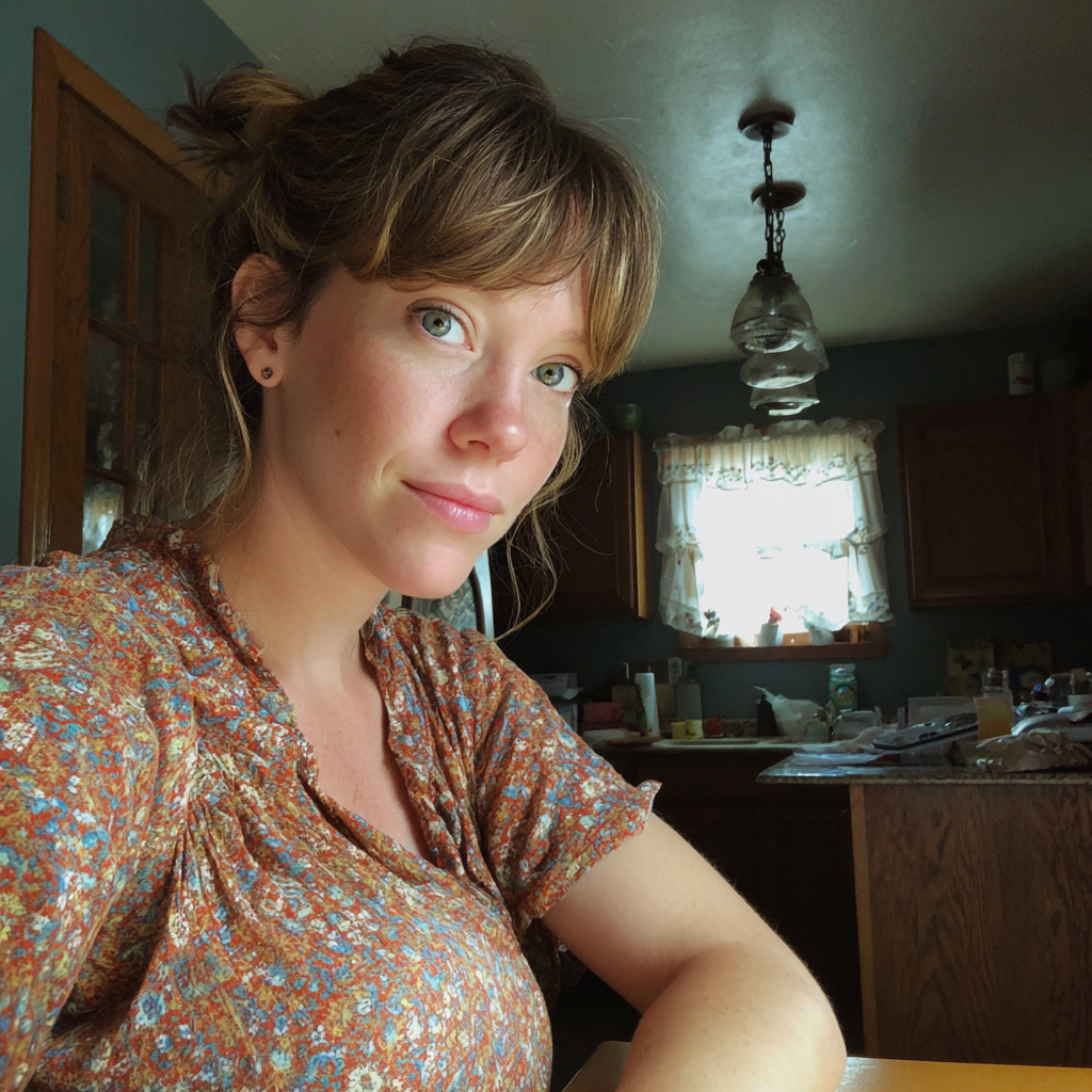 Una mujer sentada a la mesa de la cocina | Fuente: Midjourney