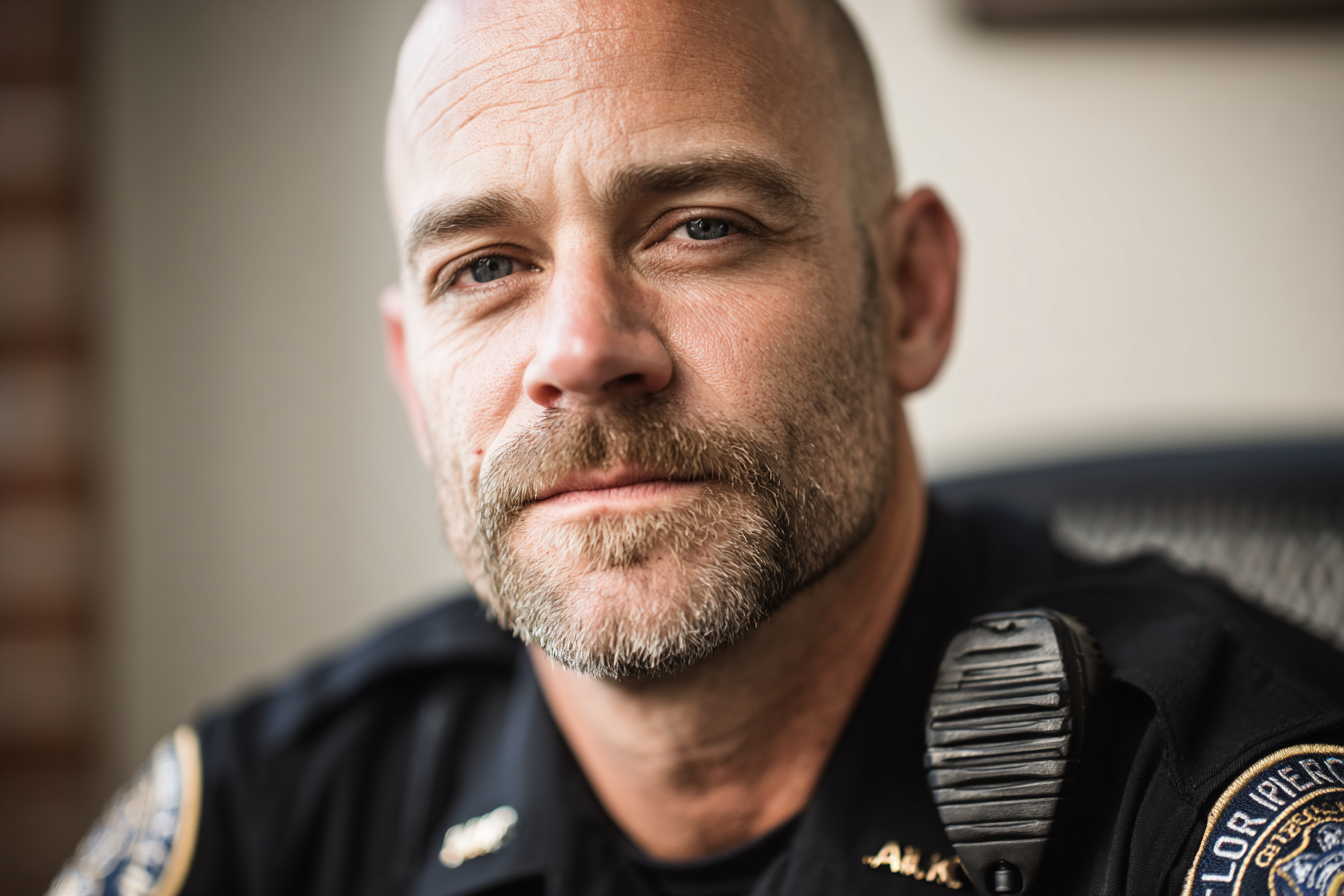 Primer plano de un agente de policía | Fuente: Midjourney