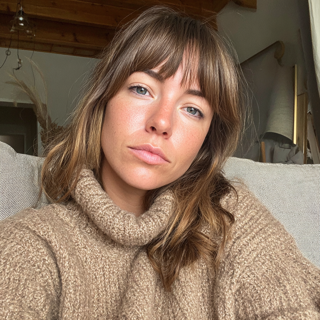 Una mujer pensativa sentada en un sofá | Fuente: Midjourney