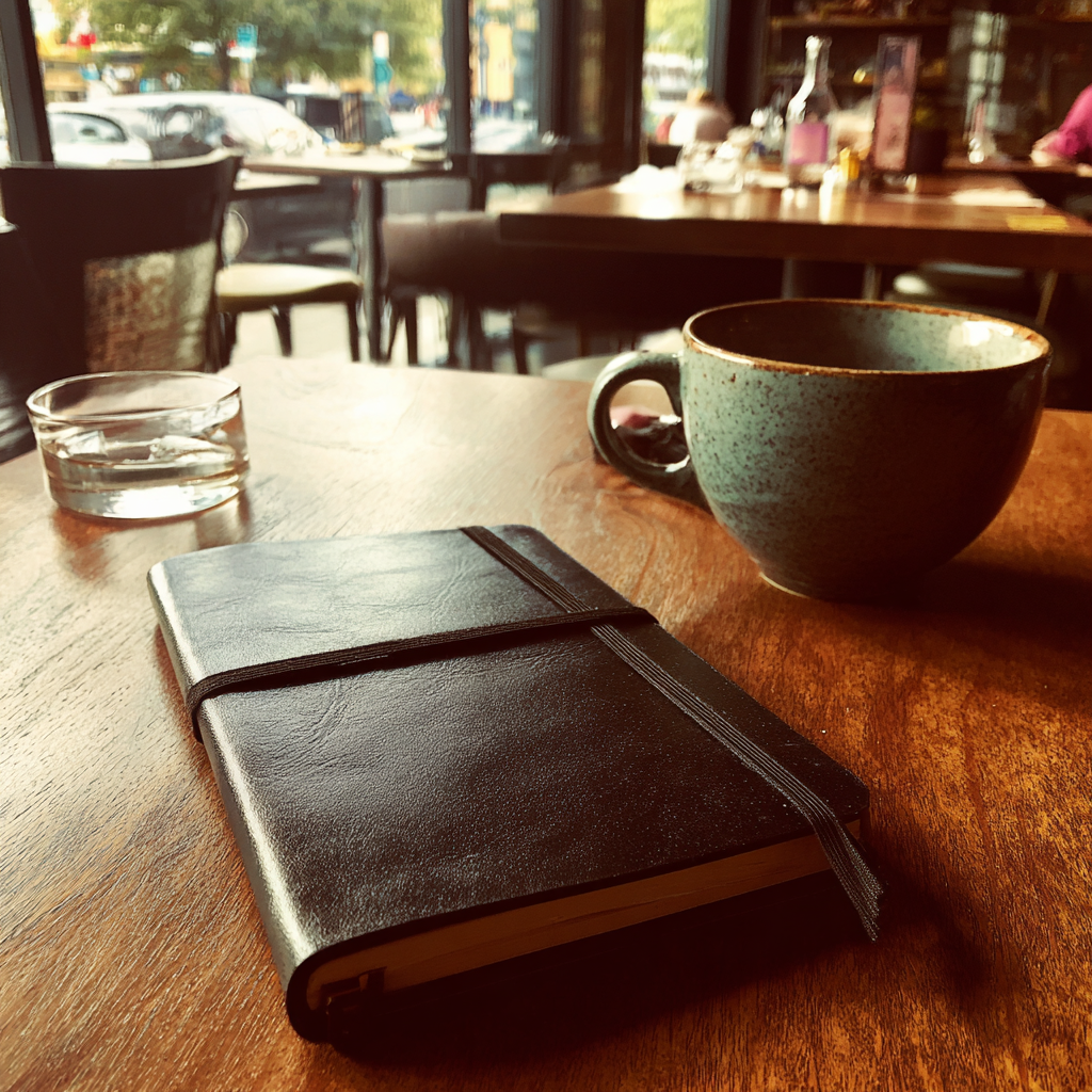 Un cuaderno negro sobre una mesa | Fuente: Midjourney