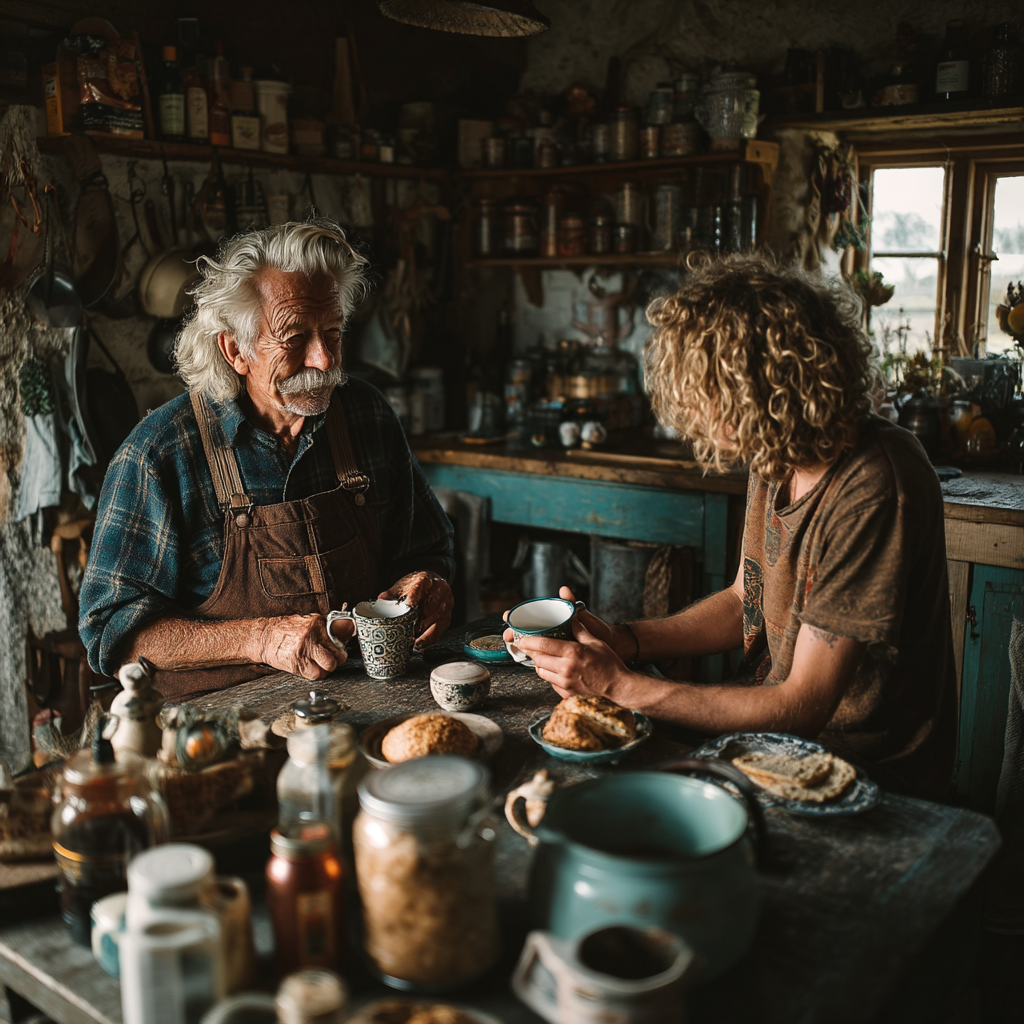 Dos hombres bebiendo té | Fuente: Midjourney