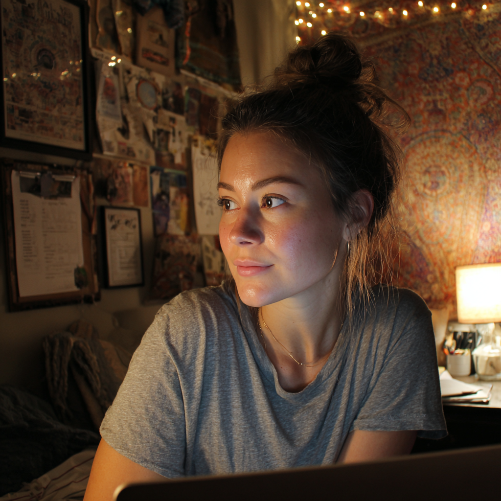 Una mujer utilizando su ordenador portátil | Fuente: Midjourney