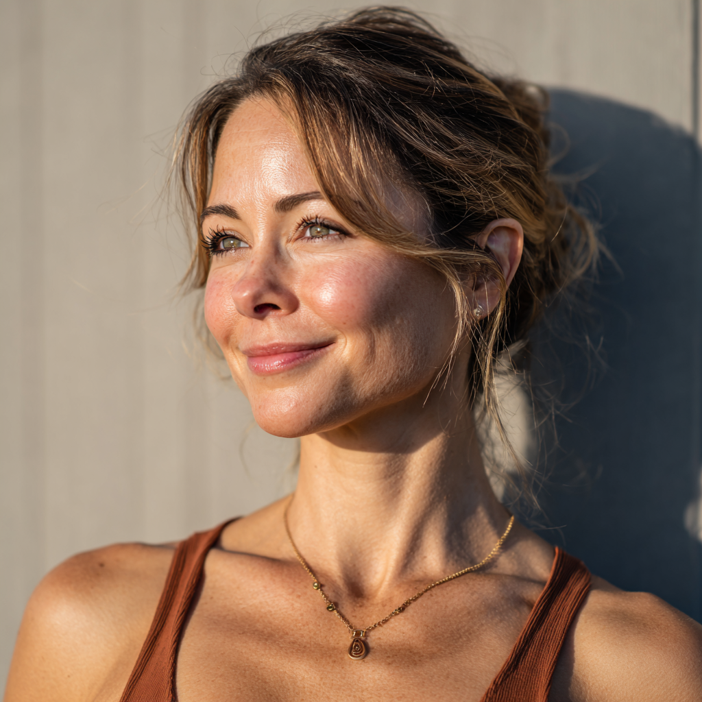 Una mujer sonriente en el exterior | Fuente: Midjourney