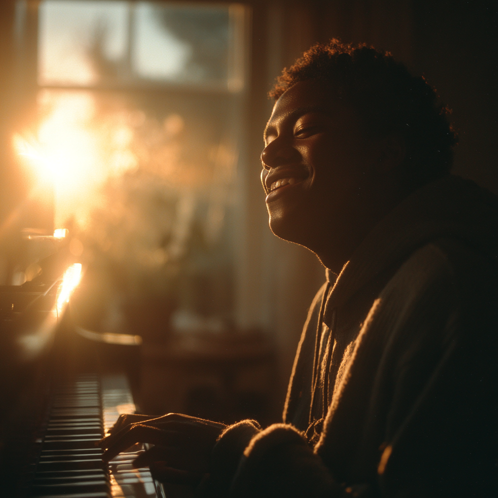 Un niño feliz tocando el piano | Fuente: Midjourney