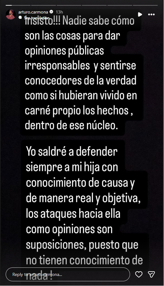 La respuesta de Arturo Carmona | Fuente: Instagram/stories/arturo.carmona