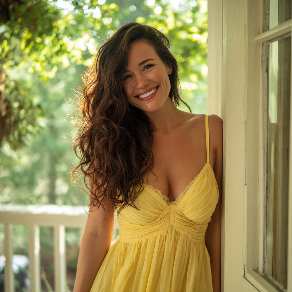 Una mujer sonriente con un vestido amarillo | Fuente: Midjourney