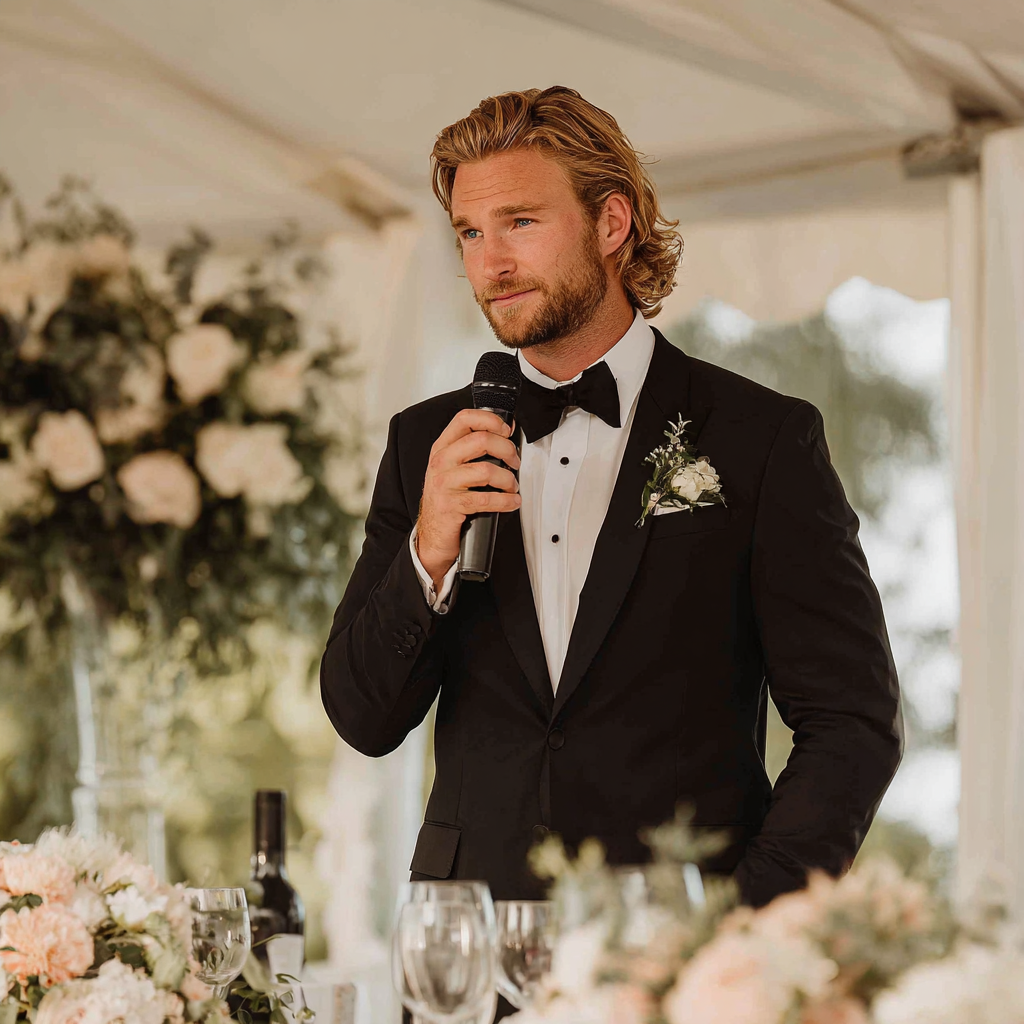 Un novio hablando en una boda | Fuente: Midjourney
