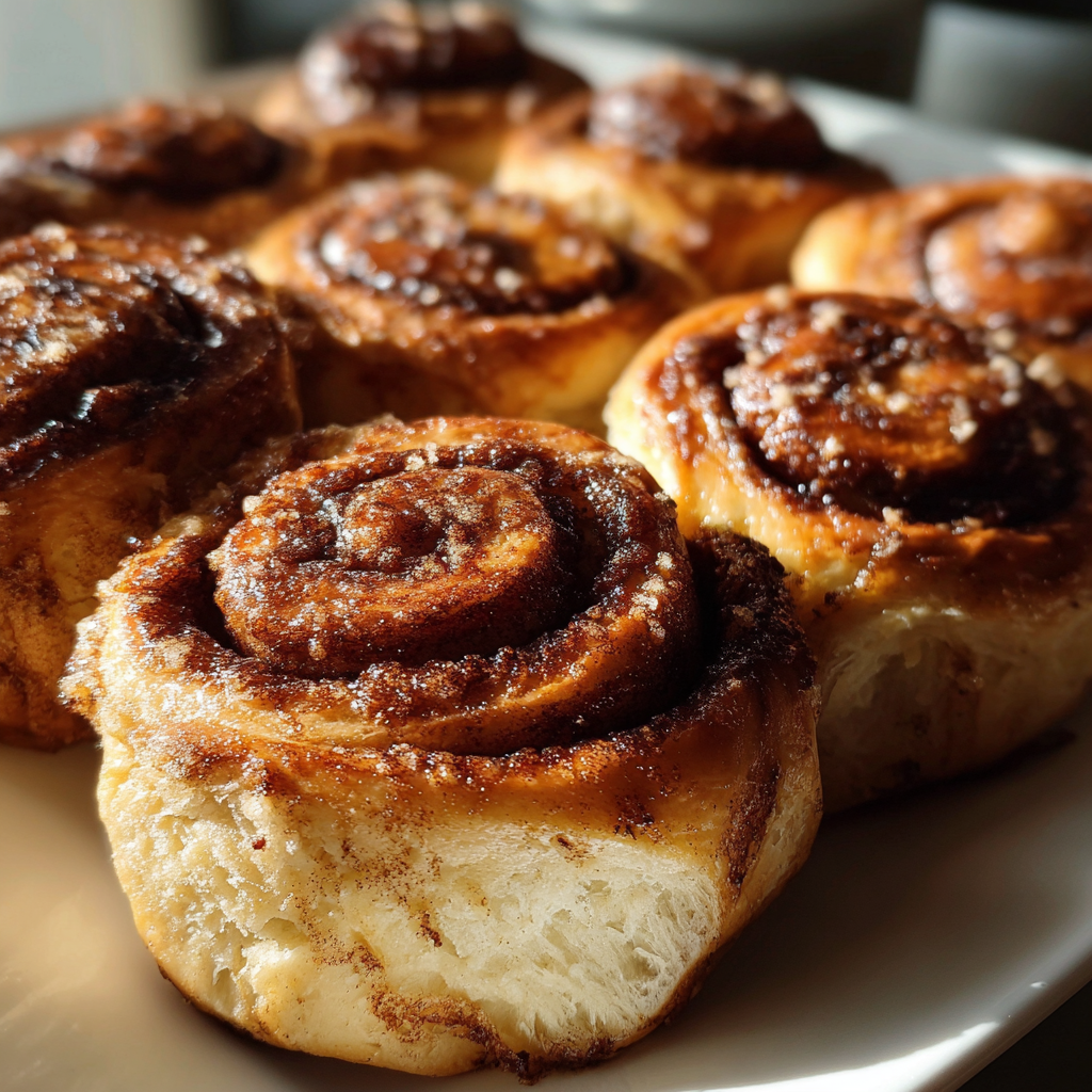 Rollitos de canela frescos en un plato | Fuente: Midjourney