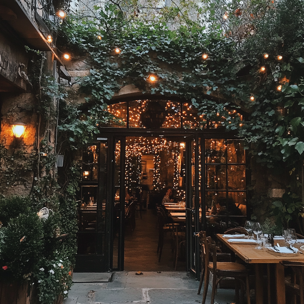 El exterior de un restaurante romántico | Fuente: Midjourney