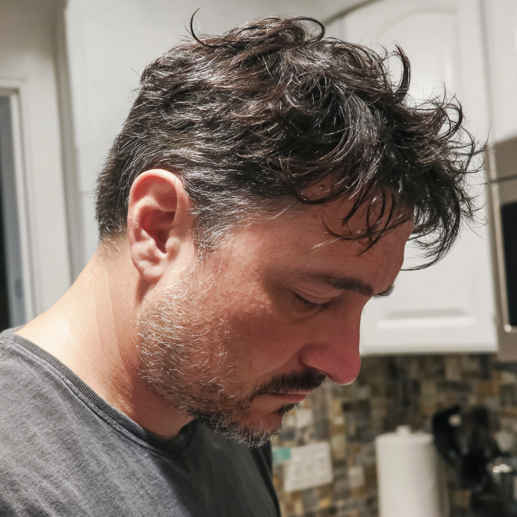Un hombre alterado de pie en una cocina | Fuente: Midjourney