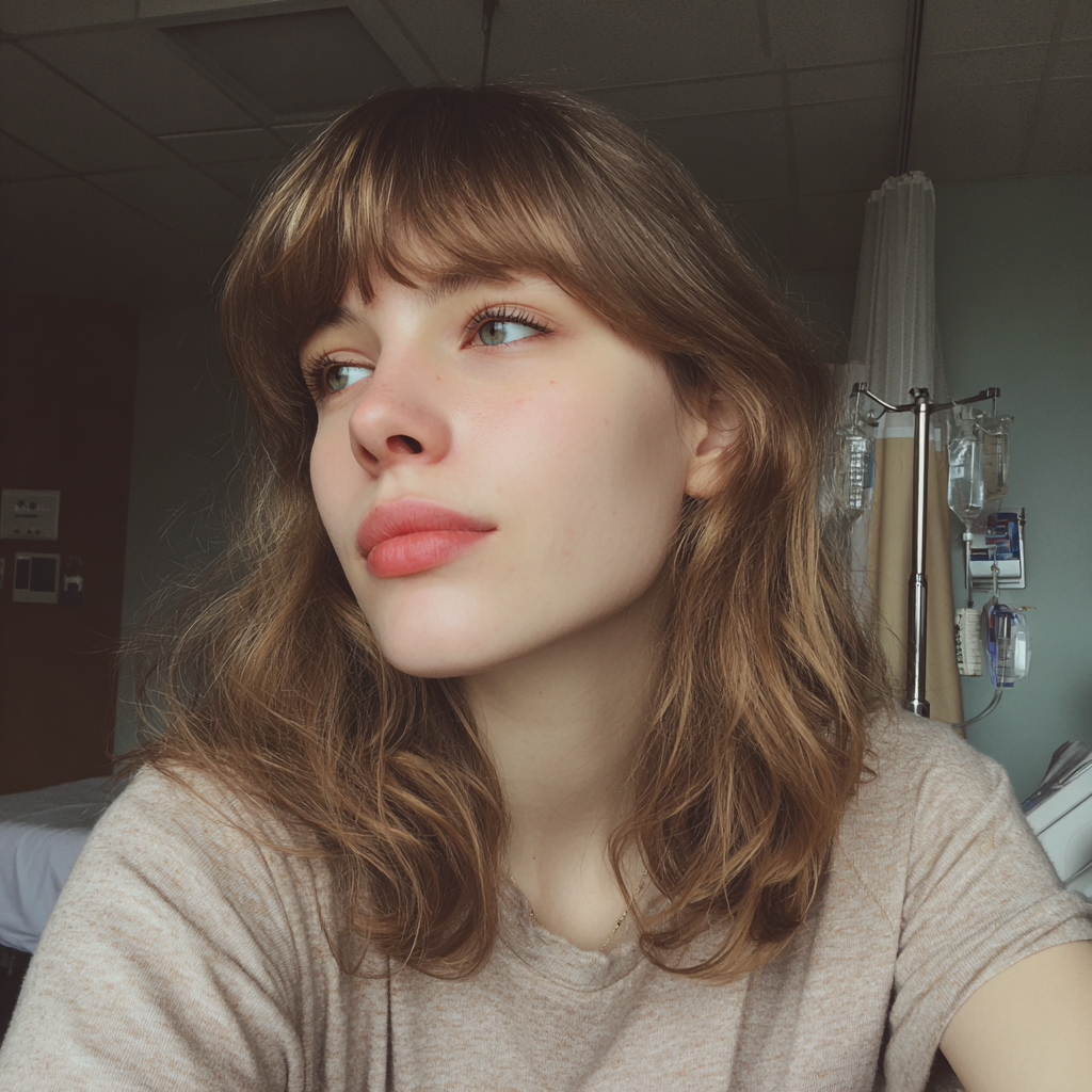 Una mujer de pie en una habitación de hospital | Fuente: Midjourney