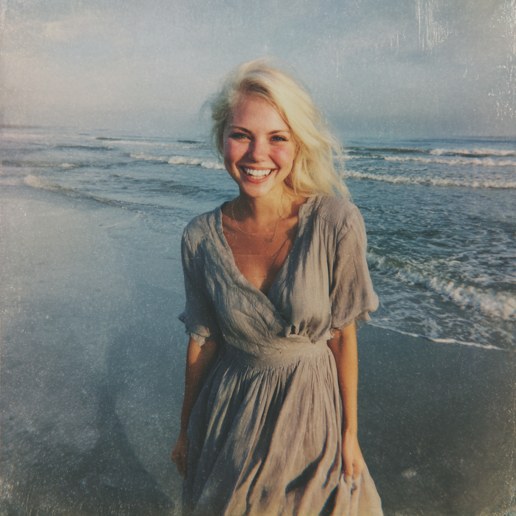 Una mujer sonriente en la playa | Fuente: Midjourney