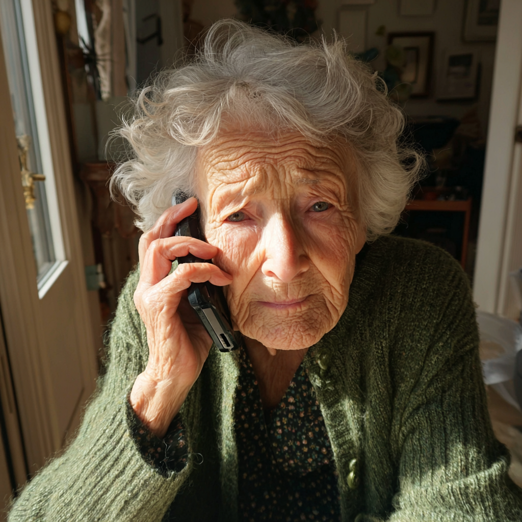 Una anciana alterada hablando por teléfono | Fuente: Midjourney