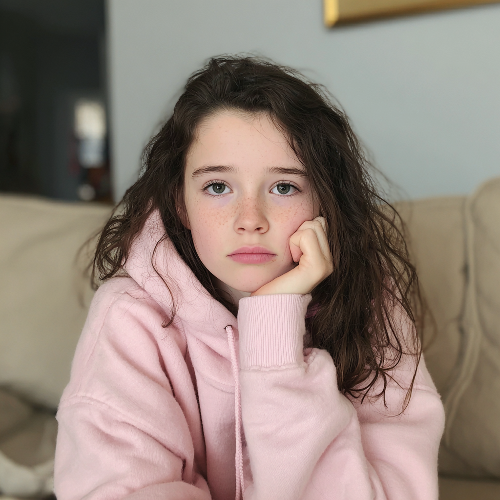Una niña con una sudadera rosa | Fuente: Midjourney