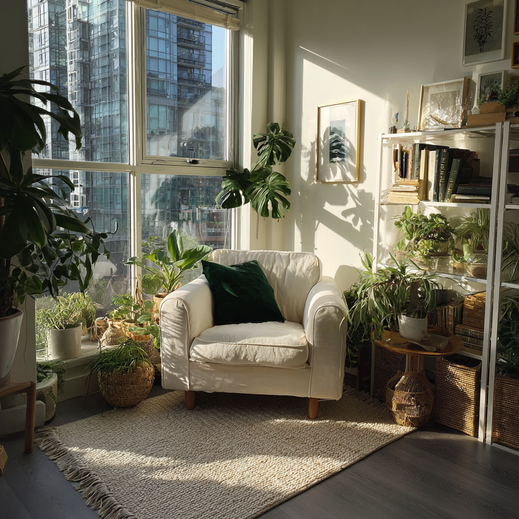 Un rincón de lectura en un apartamento | Fuente: Midjourney