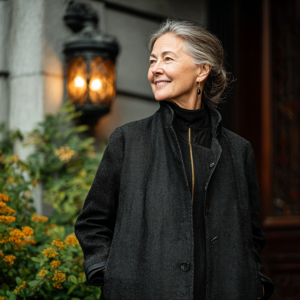 Una mujer feliz con un bonito abrigo | Fuente: Midjourney