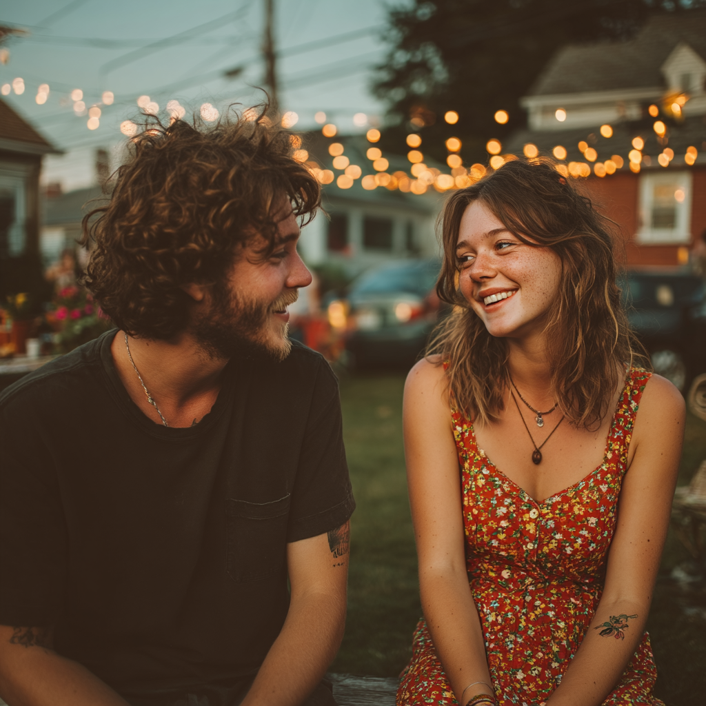 Un hombre y una mujer felices en una fiesta | Fuente: Midjourney