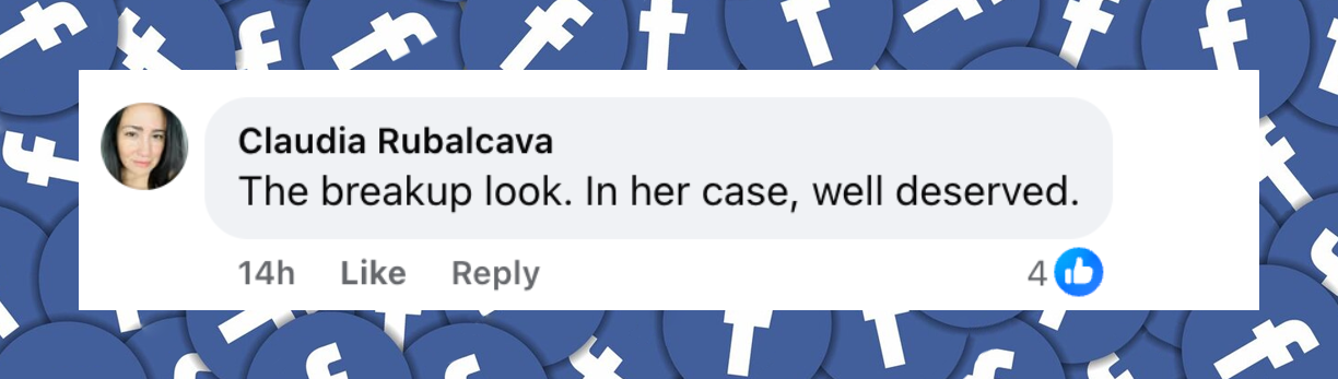 Comentario de un usuario de Facebook Reel de julio de 2025: "El look de ruptura. En su caso, bien merecido" | Fuente: Facebook/Daily Mail