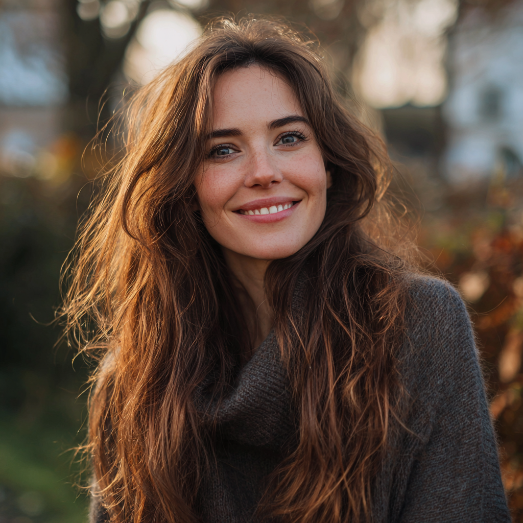 Una mujer sonriente en el exterior | Fuente: Midjourney