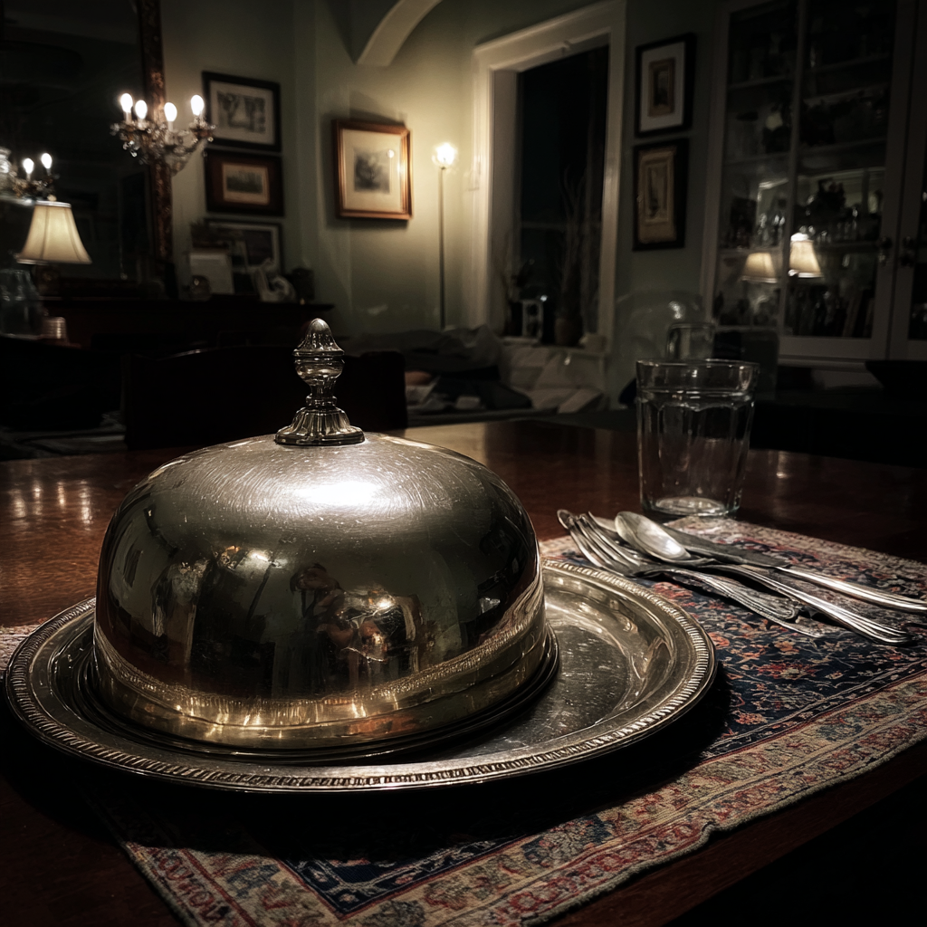 Un cloche de plata sobre una mesa | Fuente: Midjourney