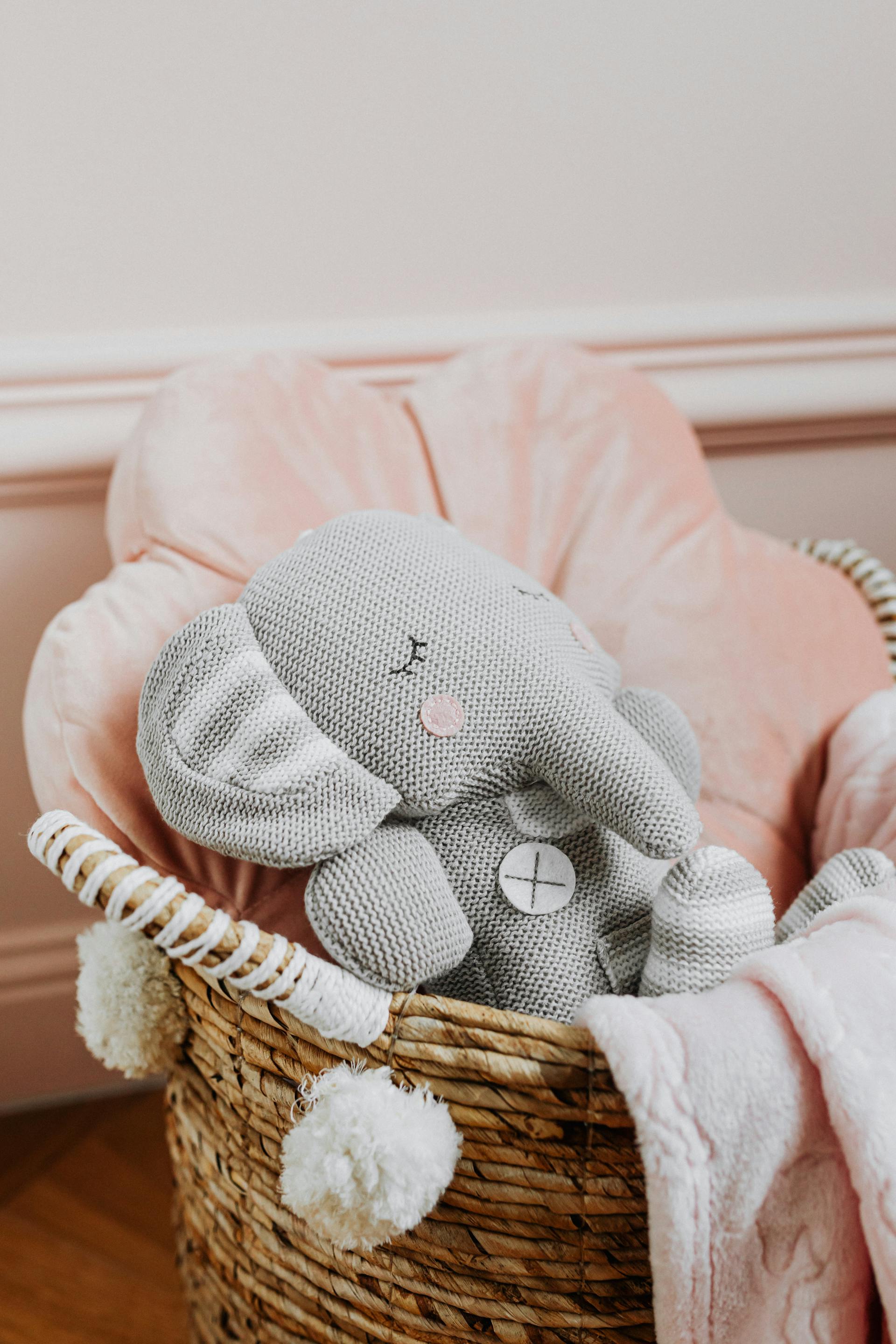 Peluche tumbado en una cesta | Fuente: Pexels
