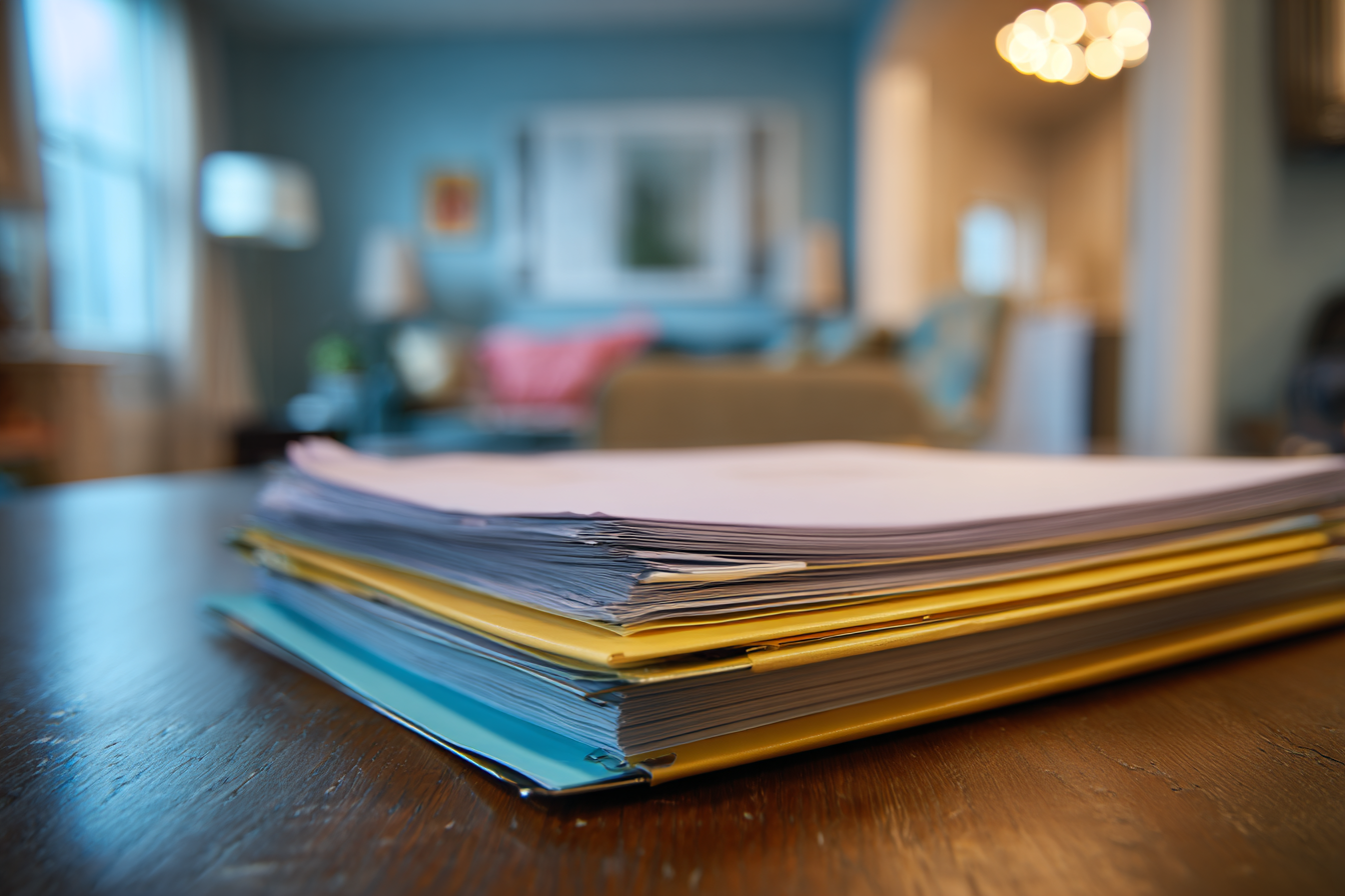 Una carpeta y papeles sobre una mesa | Fuente: Midjourney