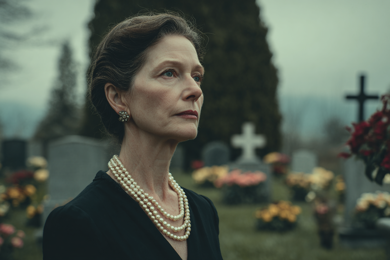 Una mujer de pie en un cementerio | Fuente: Midjourney