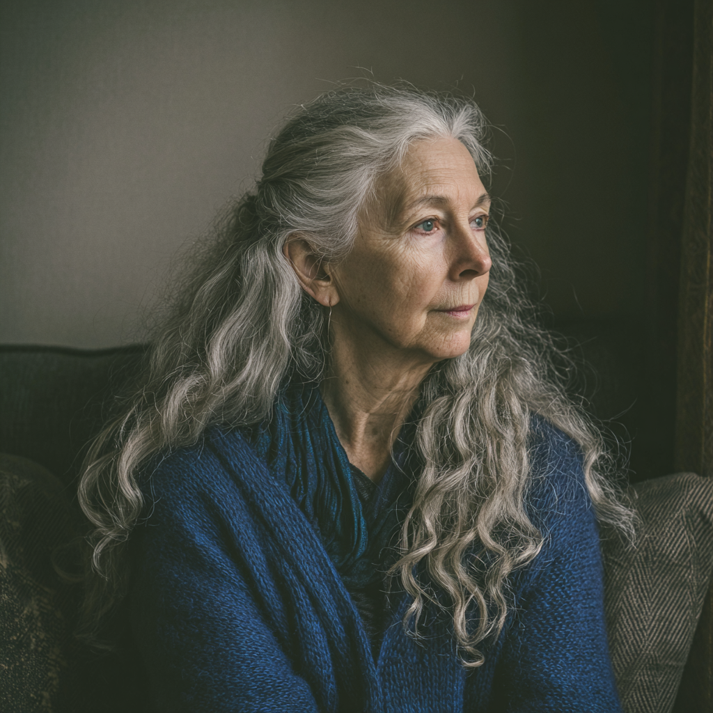 Una anciana sentada en un sofá | Fuente: Midjourney