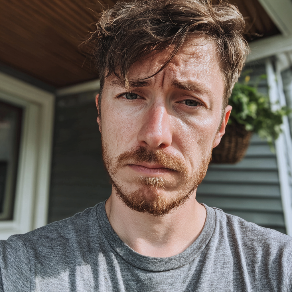 Un hombre emocionado en un porche | Fuente: Midjourney