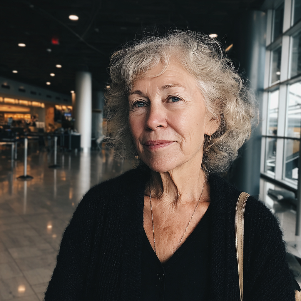 Una mujer de pie en un aeropuerto | Fuente: Midjourney